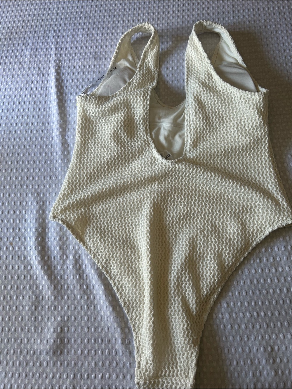 Forever 21 Swim Ivory Textured One Piece Swimsuit High Cut Scoop Back